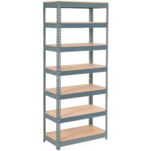 Global Equipment Extra Heavy Duty Shelving 36"W x 24"D x 96"H With 7 Shelves, Wood Deck, Gry 255588